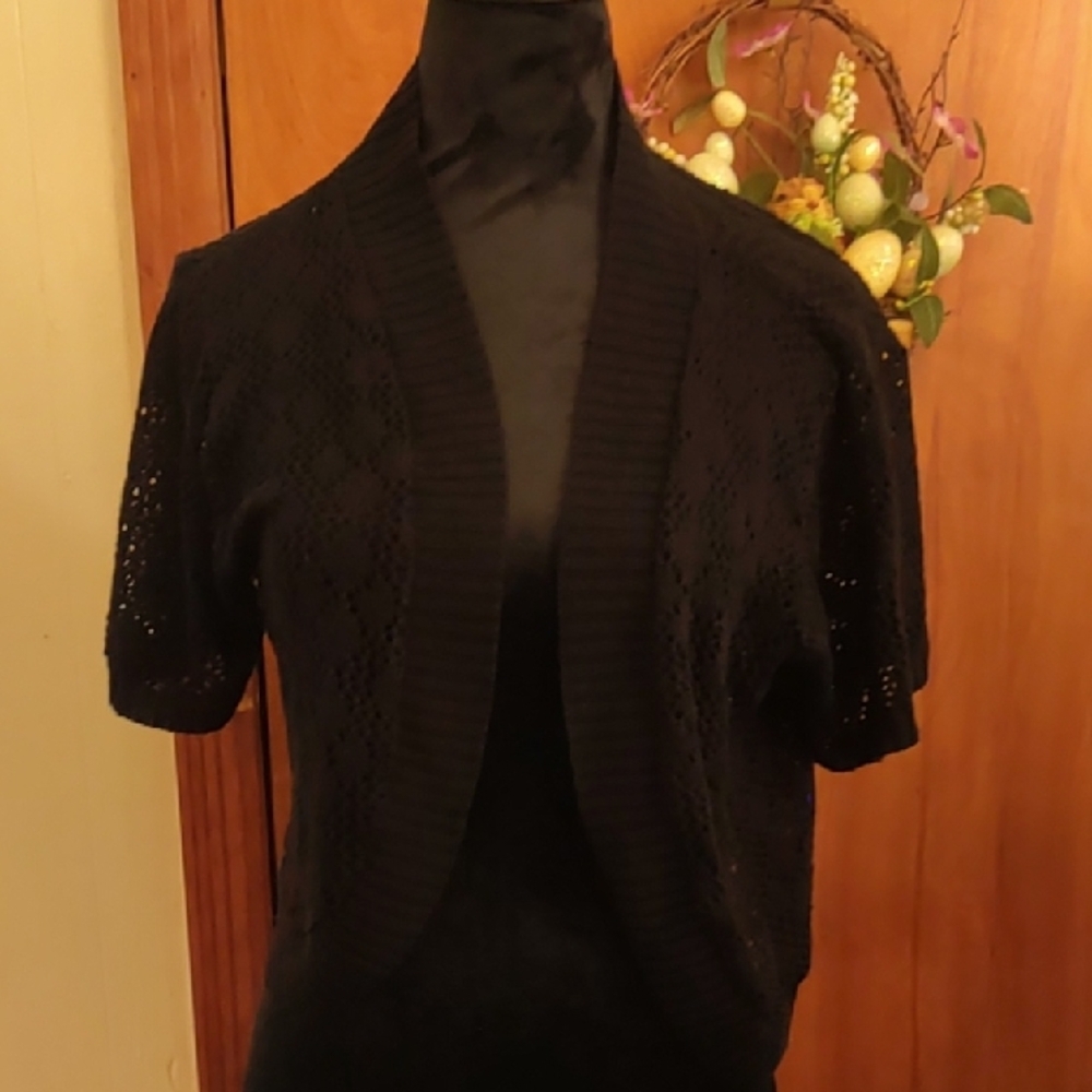 Black Open-Front Knit Cardigan